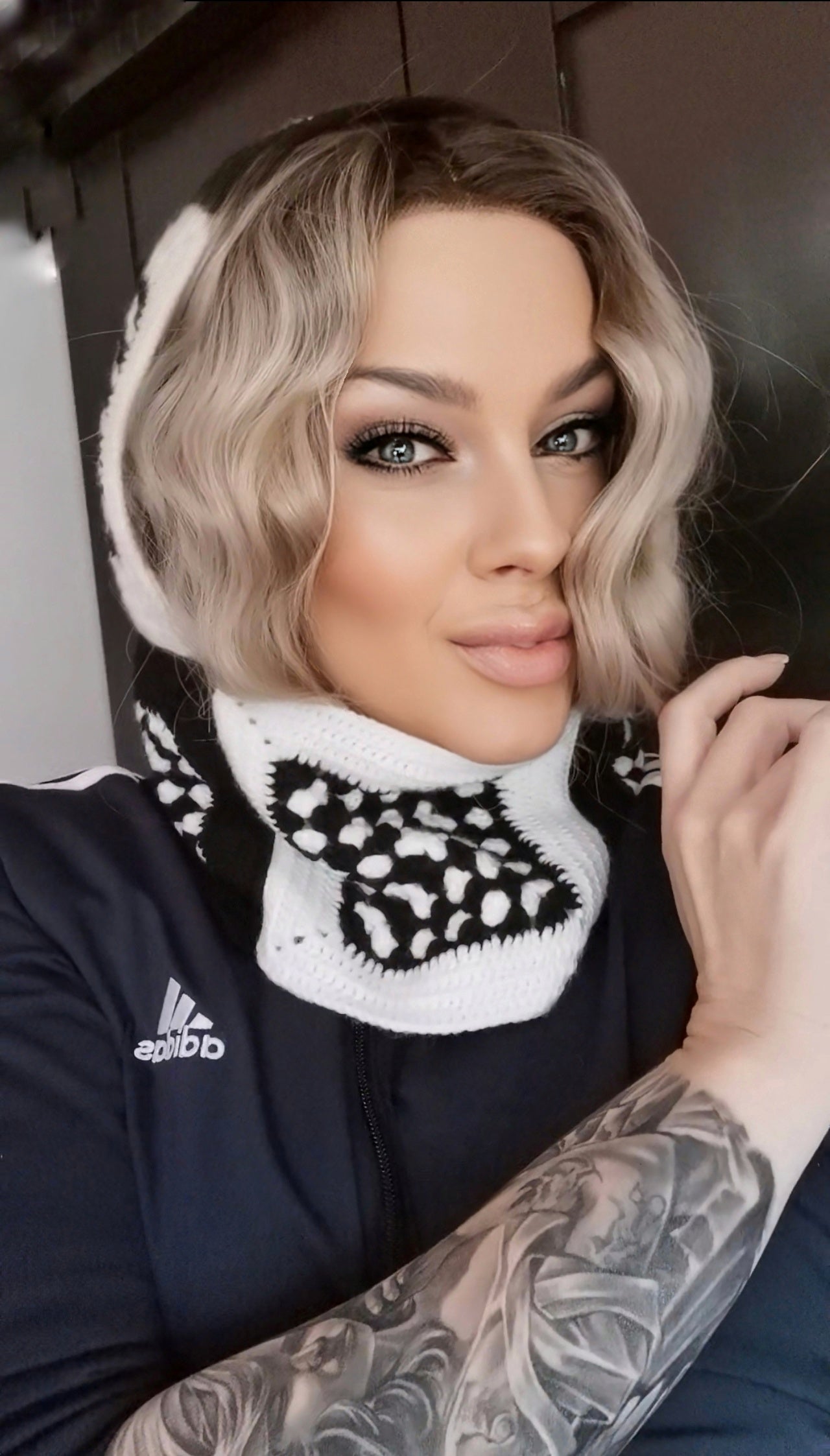 Crochet Women's Granny Square Balaclava Black and White