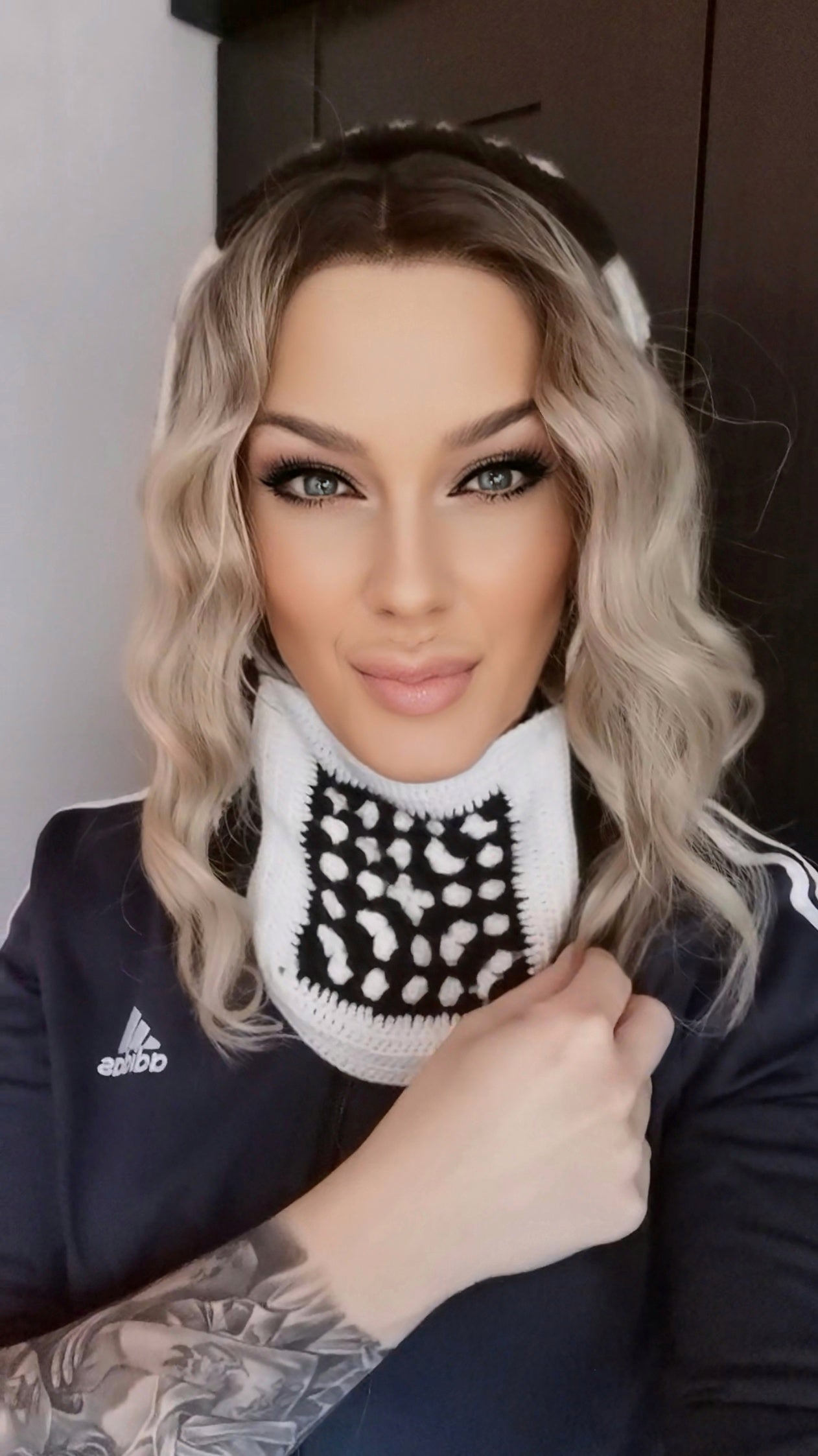 Crochet Women's Granny Square Balaclava Black and White