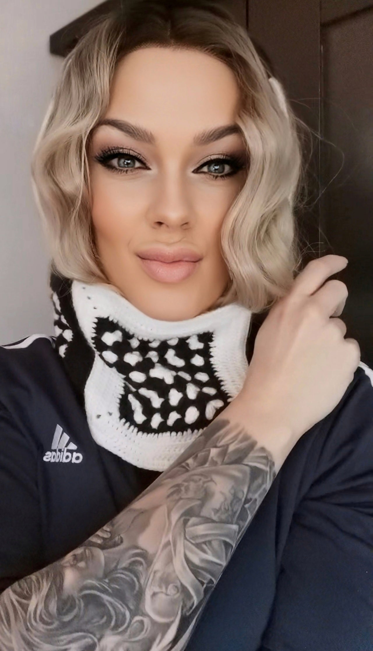 Crochet Women's Granny Square Balaclava Black and White
