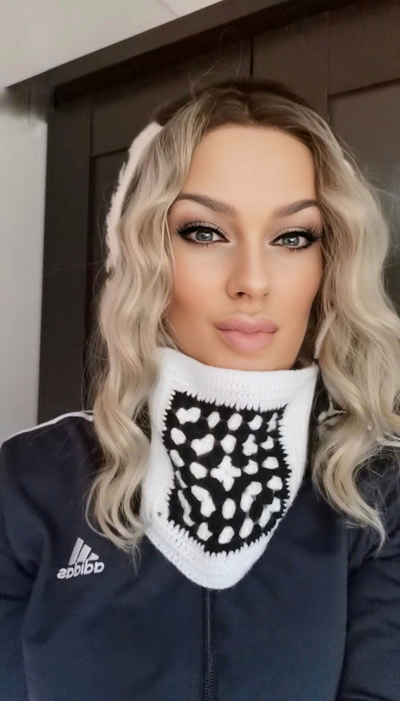 Crochet Women's Granny Square Balaclava Black and White