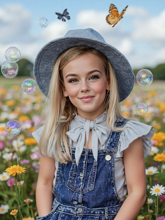 "Denim Days Overalls Set for Girls with Matching Hat"