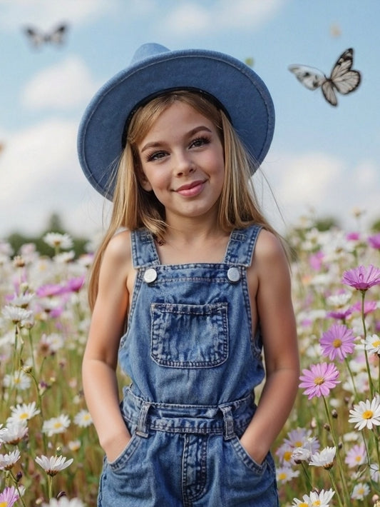 "Denim Days Overalls Set for Girls with Matching Hat"