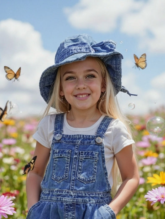 "Denim Days Overalls Set for Girls with Matching Hat"
