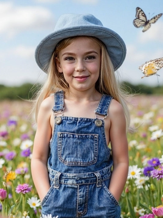 "Denim Days Overalls Set for Girls with Matching Hat"